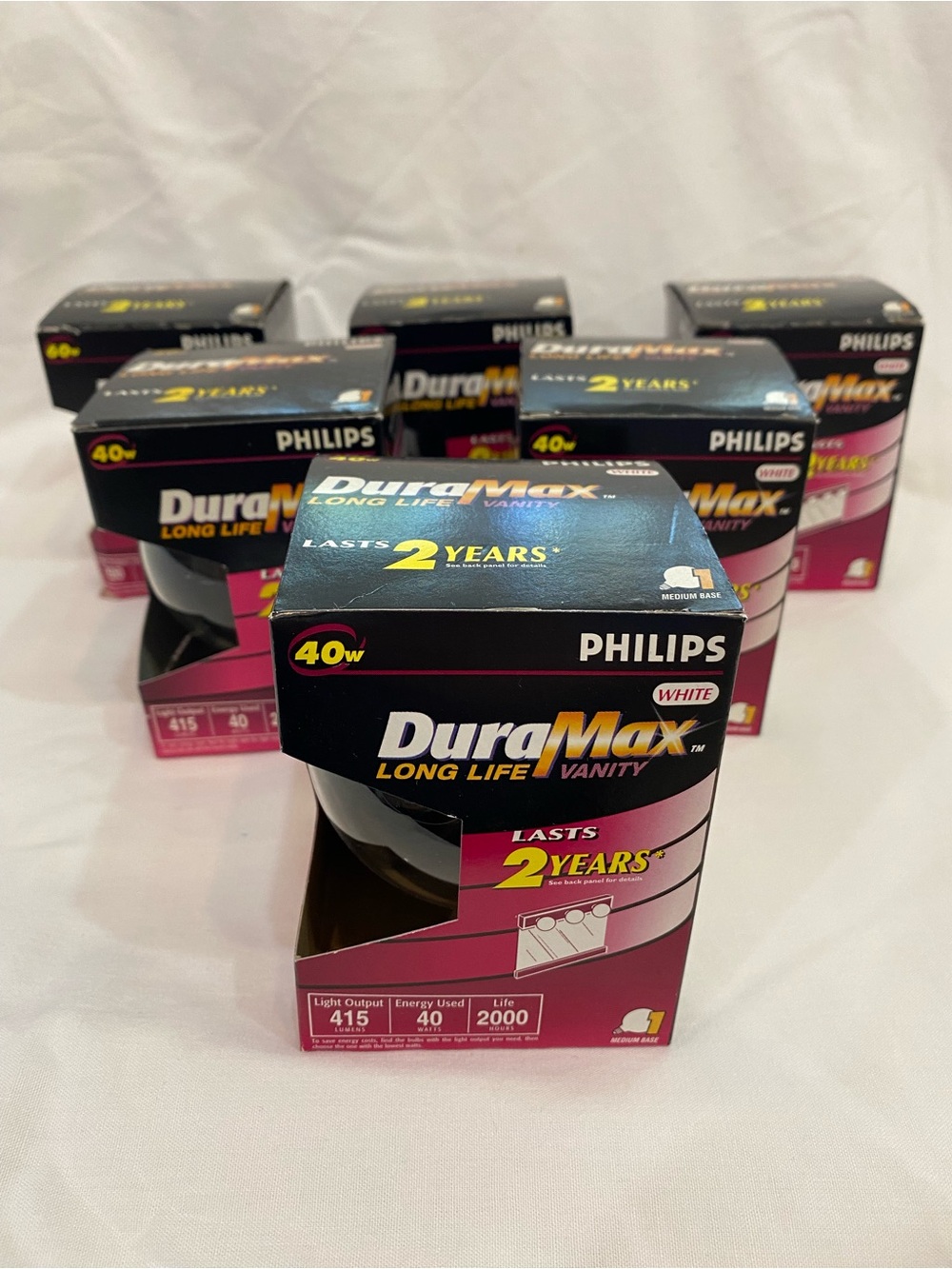 6 Long Life Philips White DuraMax 40w G25 Shape Med. Base Vanity Light Bulbs New